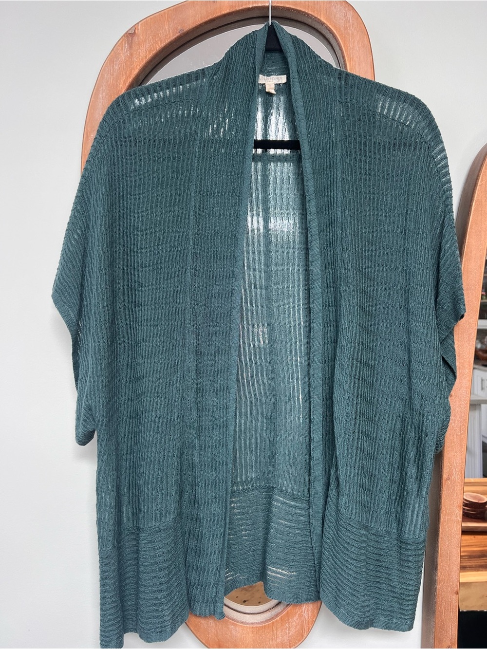 Eileen Fisher Teal Open-Front Ribbed Knit Cardigan